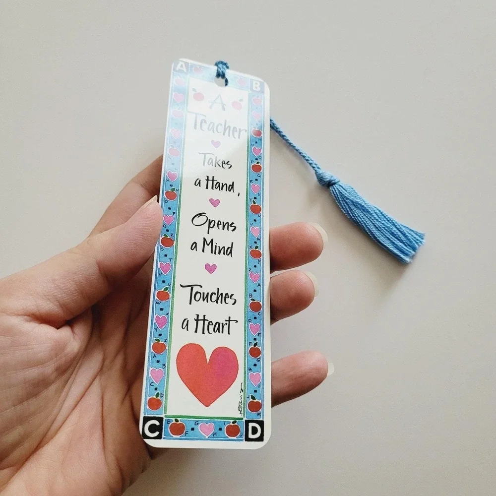 Vintage 90s Kathy Davis Teacher Hand Heart Mind Bookmark gift 1995 Artworks KD04